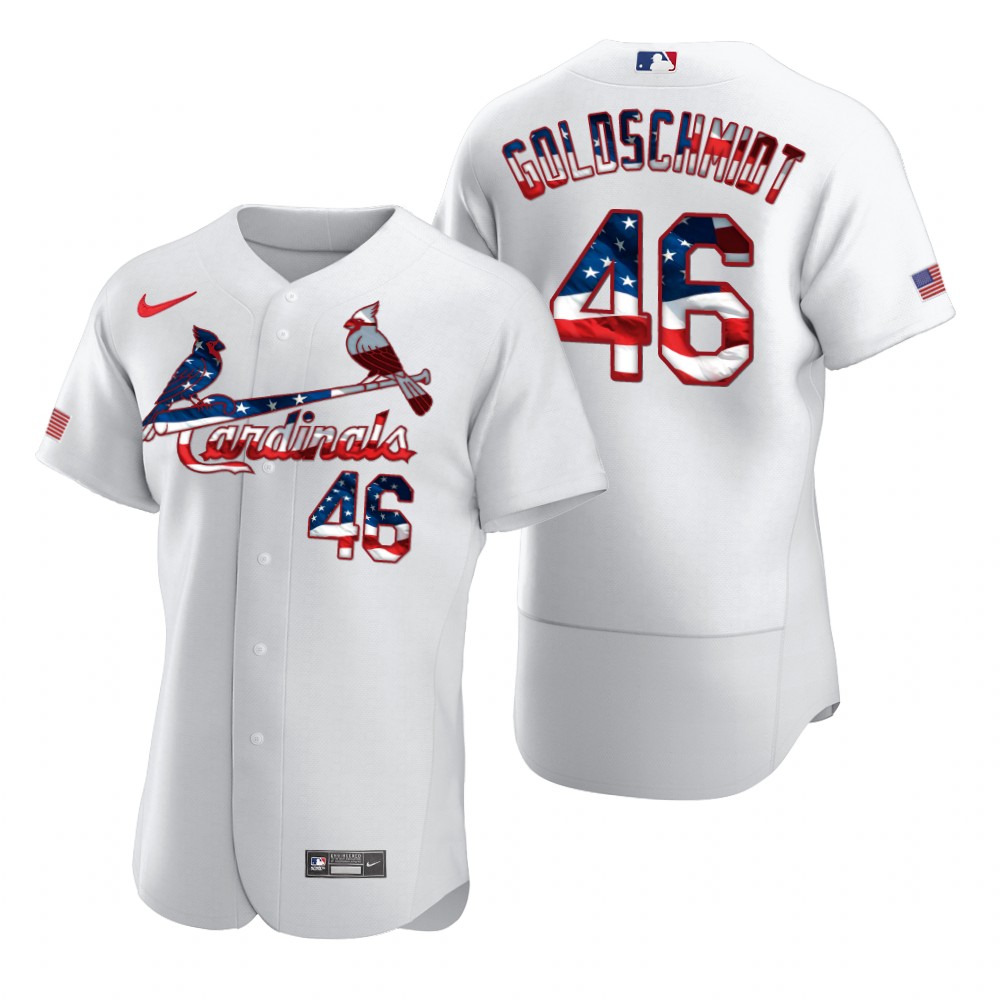 St. Louis Cardinals 46 Paul Goldschmidt Men Nike White Fluttering USA Flag Limited Edition Authentic MLB Jersey